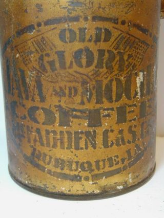 Rare Vintage 1910s OLD GLORY COFFEE TIN GRAPHIC TALL 1 POUND CAN DUBUQUE IOWA IA 3