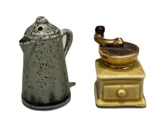 Rare Vintage Arcadia Miniature Coffee Pot,  Grinder Salt And Pepper Shakers Mcm