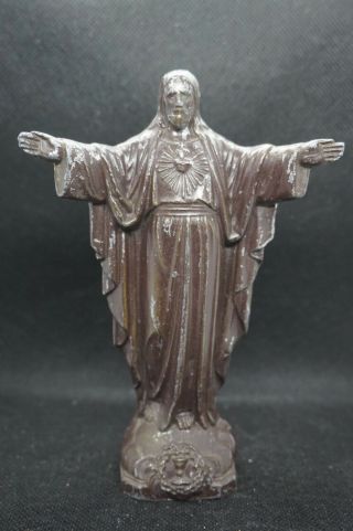 Antique 19c.  Pewter French Catholic Religious Jesus Christ Figure Sculpture Cross