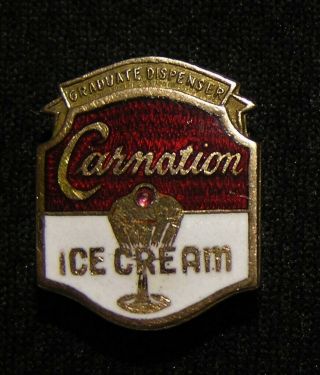 Rare 1946 Carnation Ice Cream Graduate Dispenser Soda Jerk Advertising Award Pin