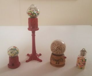 Dollhouse Miniatures.  Large & Small Gumball Machine.  Peanuts & Candy Dispenser
