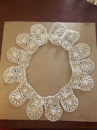 Vintage Collar Hand Made Tatted Lace Ivory Cotton 22 In Long 13 Sections