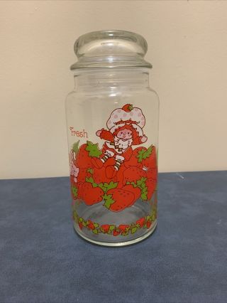 Vtg 80’s Strawberry Shortcake Fresh Glass Canister / Candy Jar With Lid