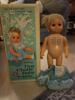 Vintage Mattel Talking Tiny Chatty Baby Doll & Box Clothing Non Talking Tlc