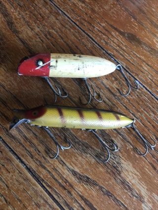 (2) Old Wooden Fishing Lures With Triple Gang Hooks