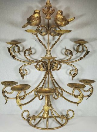 Rare Vtg Gilt Gold Candelabra Candle Holder Birds Hollywood Regency Brass Style