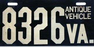 Virginia Antique Vehicle License Plate 8326 Va