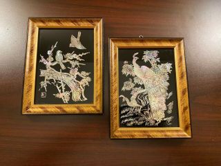 Rare Vintage Korean Mother Of Pearl Inlay Wall Plaques – Set Of 2