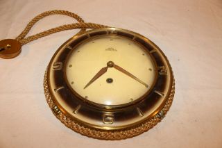 Vintage 1960s Rare Solar Germany Nautical Wall Clock /w Out Key Rope Hanging L4