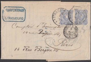 Deutsche Reich Germany Lovely Rare 2 Values On Strasbourg Cover To Paris France