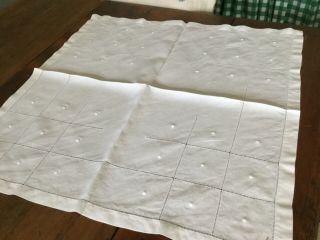 Vintage White Cotton Table Cloth 24” Square,  Dot& Square Pattern.