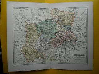 Middlesex County Map - F S Weller Map 1895 Fine Detail Coloured