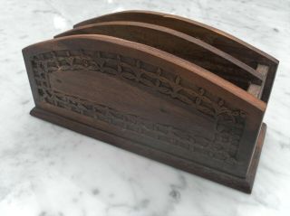 Victorian Antique Edwardian Vintage Carved Wood 2 Compartment Letter Toast Rack