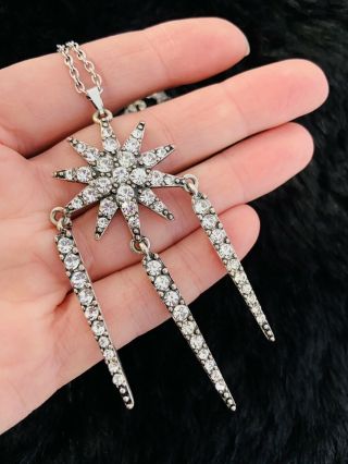 Vintage Style Silver Antique Art Deco Crystal Long Drop Pendant Necklace Chain
