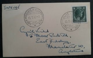 Rare 1947 Luxembourg Postcard Ties 70c Stamp Canc Echternach To Uk