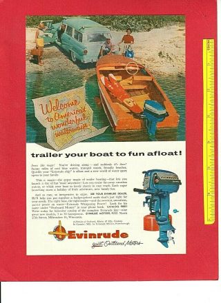 Vintage 1956 Evinrude Outboard Motors Color Ad,  Phil Silvers Camels Cigarettes