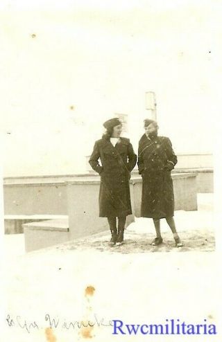 RARE Two Female Luftwaffe Uniformed Blitzmädel Helferin Girls in Winter 2