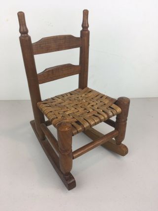 Vintage Miniature Wood Rocking Chair For Dolls/stuffed Animals,  Wicker Seat