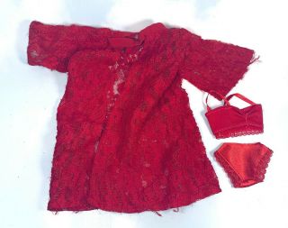 Barbie Doll Sized Clothing: Red Lace Robe & Red Bra & Panties Lingerie