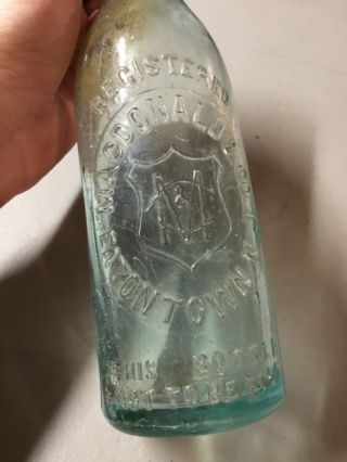 Antique EATONTOWN,  NJ,  MacDonald & Co.  Green Glass Bottle,  9 1/4” Tall 2