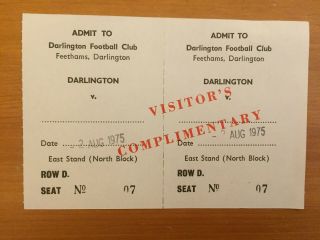 Darlington V York City 1975/76 Fr - Complete Ticket,  No Programme - Very Rare