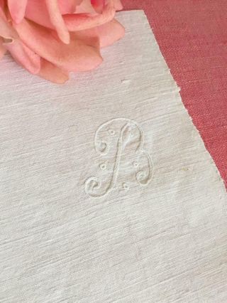 Lovely Antique French Linen Metis Embroidery Monogram 