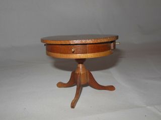 Vintage Wood Doll Furniture Round Pedistal End Table With 3 Drawers
