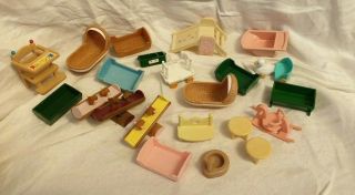 Sylvanian Families Baby Nursery Furniture Bath Cot Crib Slide See - Saw Toys Chair