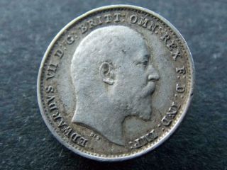 King Edward Vii Solid Sterling Silver Vintage Threepence 1907 C150