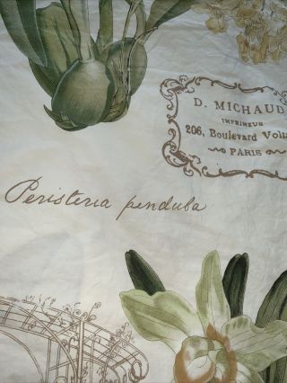 Pottery Barn Orchid Botanical Floral Queen Duvet French Country Rare Green Euc
