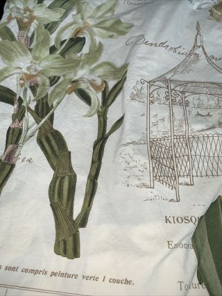 POTTERY BARN ORCHID Botanical Floral Queen Duvet French Country RARE Green EUC 3