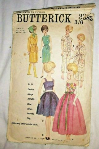 Vintage Fashion Doll Clothes Pattern 11.  5 " Dolls Barbie/sindy Etc.