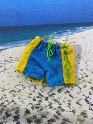 Mattel 70 - 80 Barbie Ken Skipper Doll Clothes Blue & Yellow Swimsuit Beach Shorts