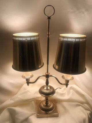 Vintage Brass Two Arm Table Desk Lamp With Brass Shades - Rare