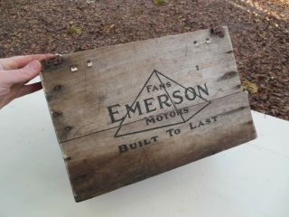 Vintage Emerson Jr.  Fan Motor Wood Advertising Box " Built To Last " Rare