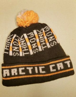 Rare Vintage Arctic Cat Brown Orange Snow Knit Cap Beanie Hat Artic 1970 
