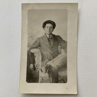 Antique Rppc Real Photograph Postcard Handsome Young Man In Hat & Boots