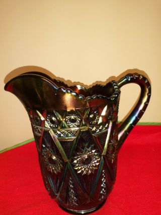 Amethyst Carnival Glass Diamond Lace Pitcher Imperial Electric Rare Great Colors