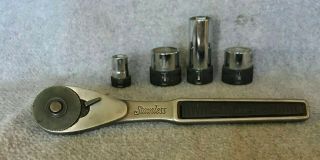 Rare Vintage Craftsman 1/2 " Stainless Steel Ratchet 43763 Usa Made W/4 Sockets