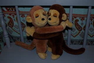 Stuffed Plush Toy Dakin Hugging - Kissing Monkeys 1975 Korea Made Rare Vtg A - 43
