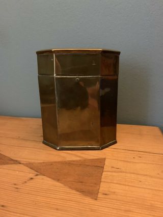 Antique Vintage Octagonal Brass Box Tin Hinged Lid Stamped 1