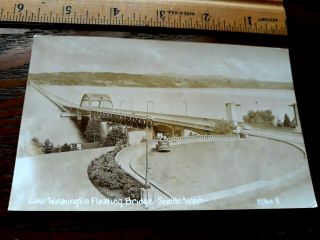 Rare Historic Floating Bridge Seattle Lake Washington Real Photo Postcard Rppc