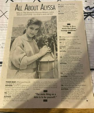 Alyssa Milano Article From Tiger Beat Spring 1989 Rare Find