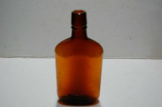 Vintage Antique Amber Glass Flask Bottle 1/2 Pint Cork Top Early 1900