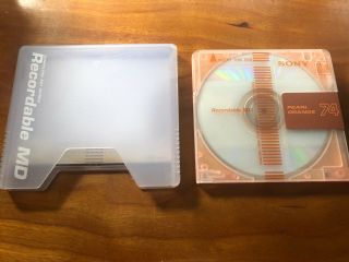 Sony Pearl Orange Minidisc 74 Minidisc Rare.  With Slipcase And Label.