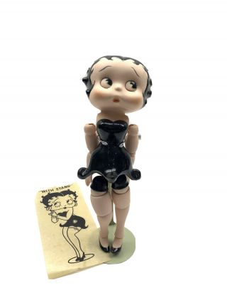 Vintage Betty Boop Movable Jointed Porcelain Doll In Black Dress 11” Tall Rare