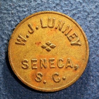 Rare South Carolina Drug Store Token - W.  J.  Lunney,  5¢ Cigar/soda,  Seneca,  S.  C.