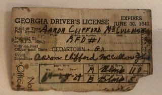 1942 State Of Georgia Operator License Vintage Driver 