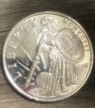 Vintage 1 Oz.  999 Fine Silver Coin Liberty Mcmxciii One Oz Rare