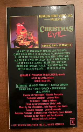 Christmas Evil VHS Rare Horror Gore Cult Genesis Video Slasher 1983 2